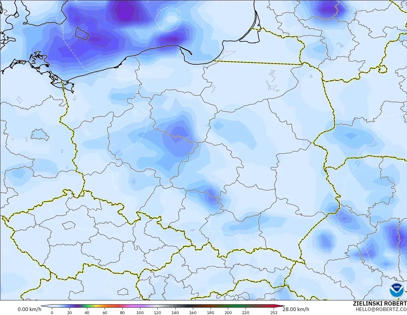 GFS modelo - Polonia, Ráfagas de viento