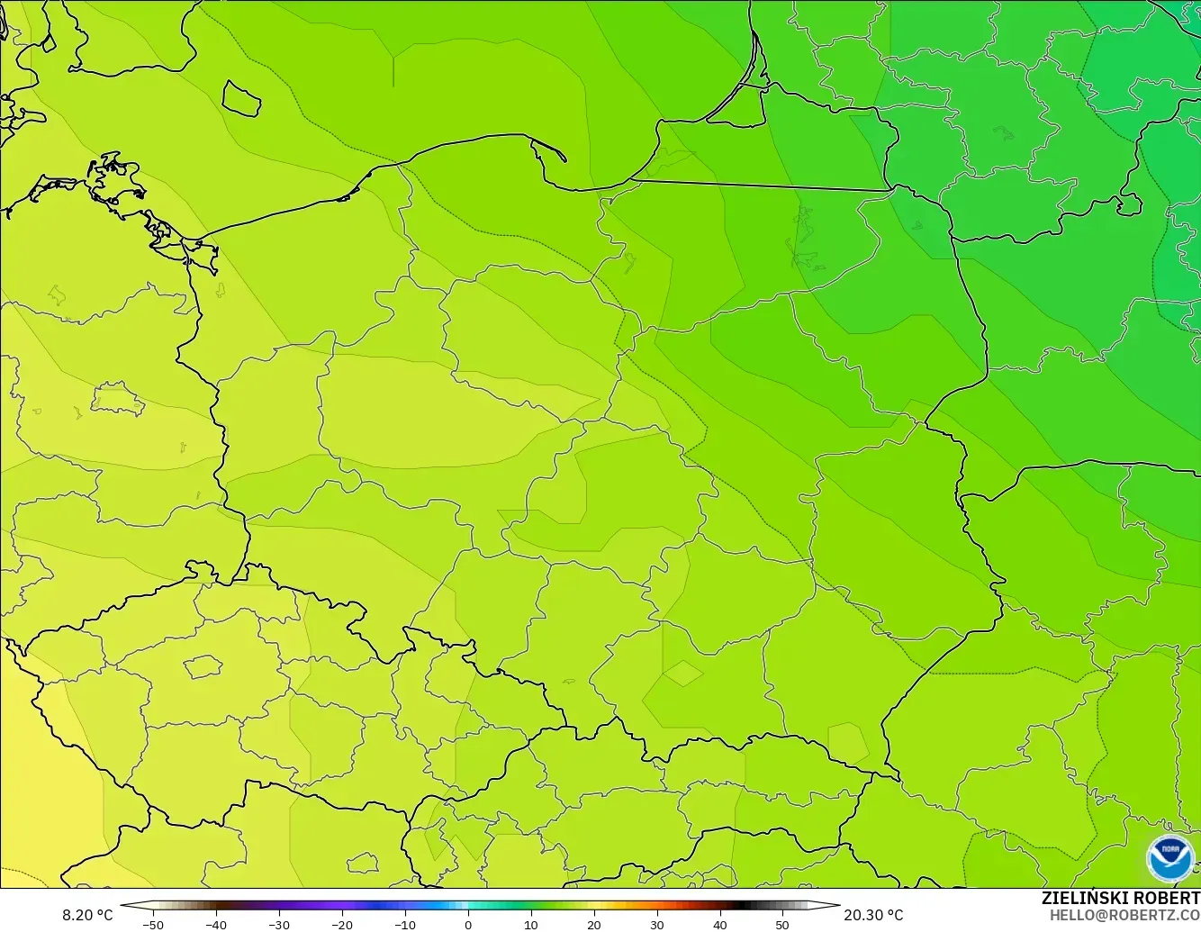 GFS modelo - Polonia, Temperatura a 850 hPa