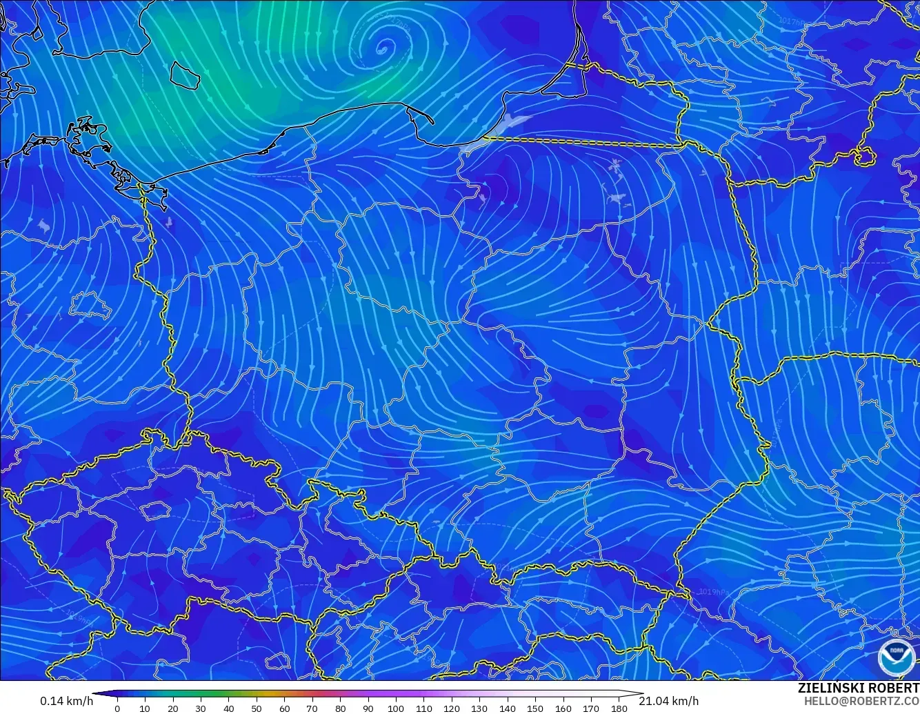 GFS modelo - Polonia, Viento a 10 m