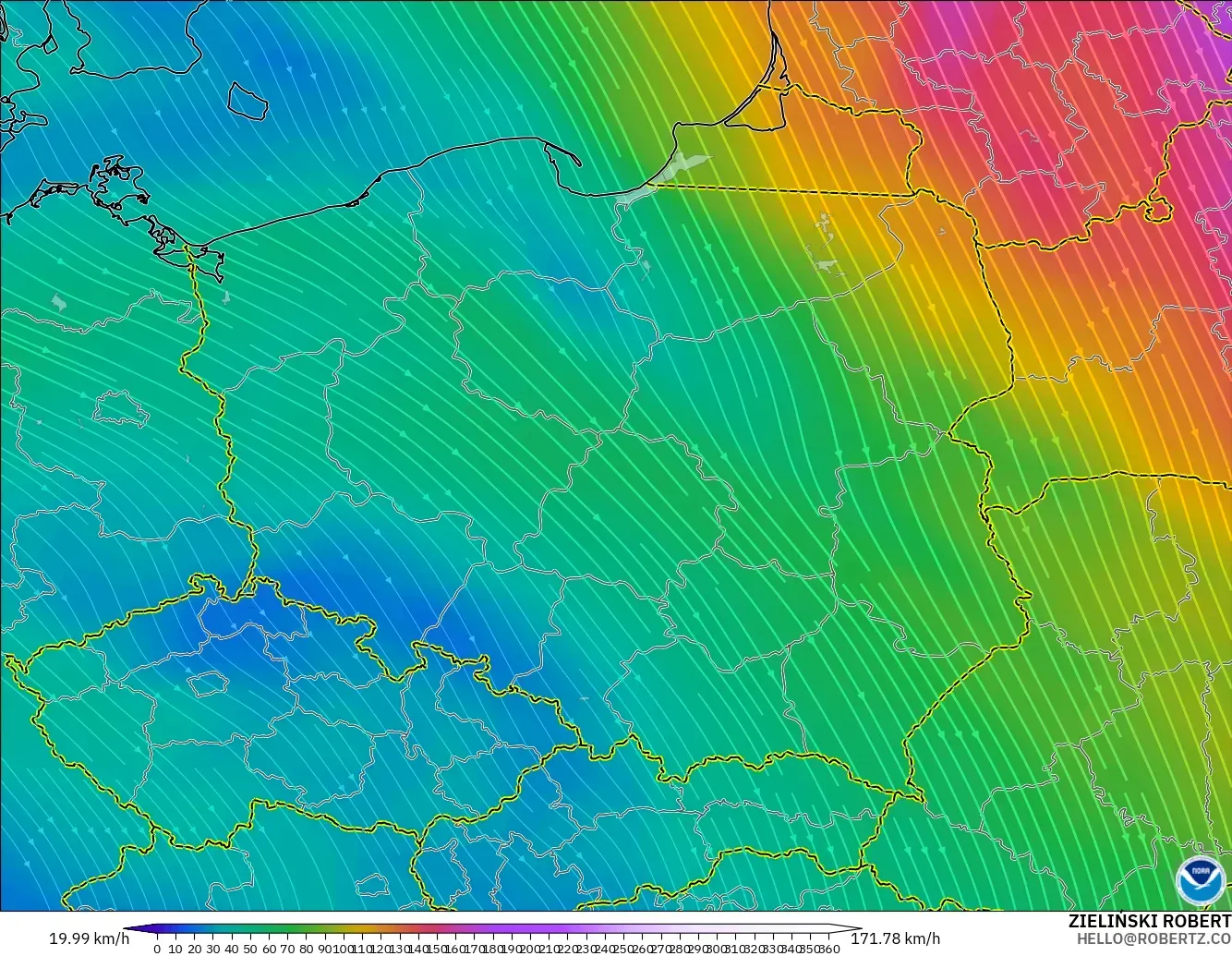 GFS modelo - Polonia, Viento a 300 hPa (corriente en chorro)