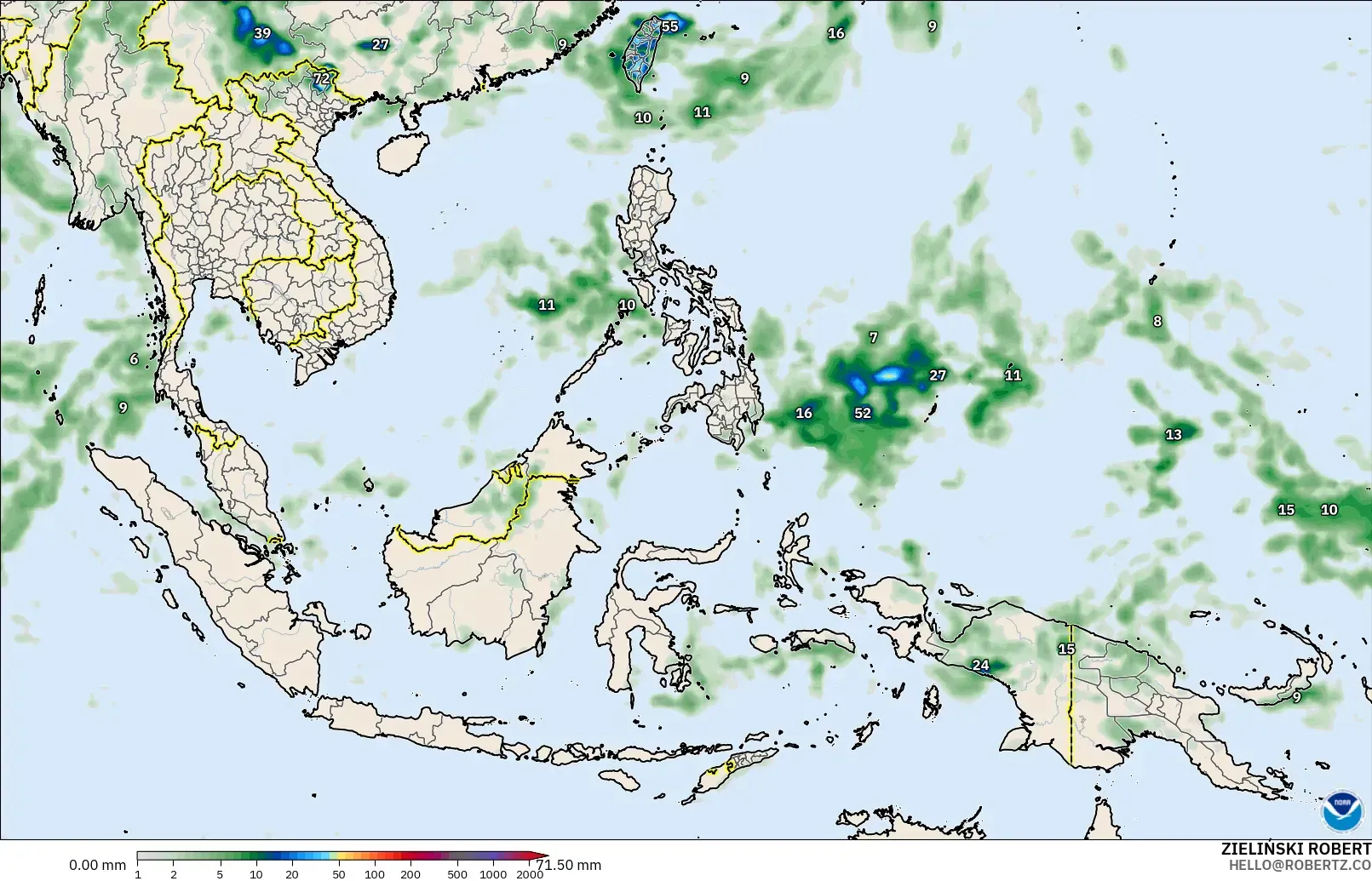 GFS modelo - Sudeste Asiático, Acumulación de precipitación