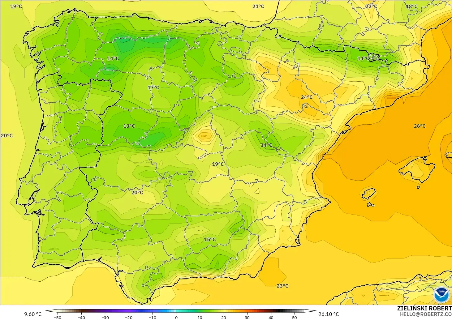 GFS modelo - España, Temperatura a 2 m