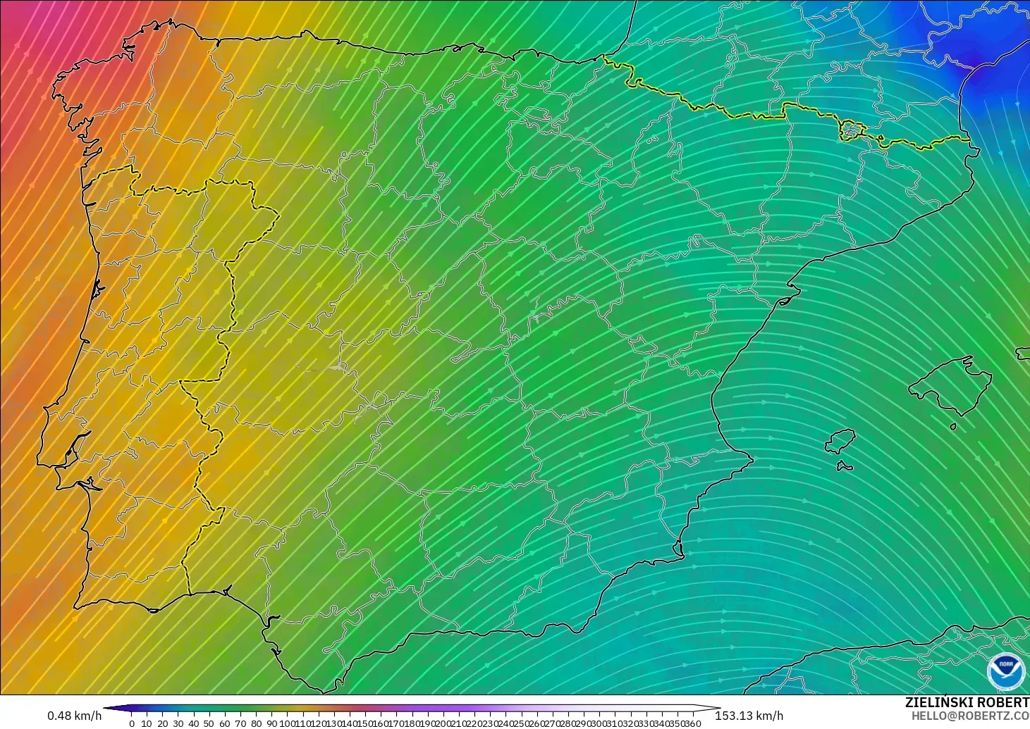 GFS modelo - España, Viento a 300 hPa (corriente en chorro)