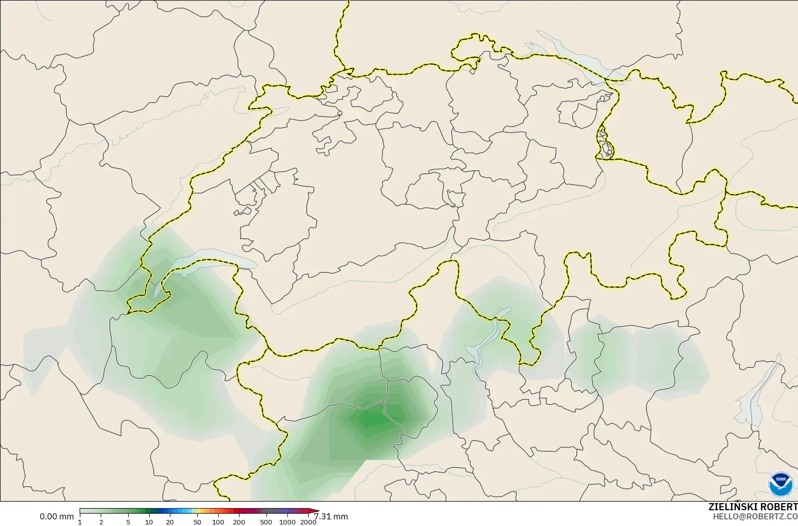GFS modelo - Suiza, Acumulación de precipitación