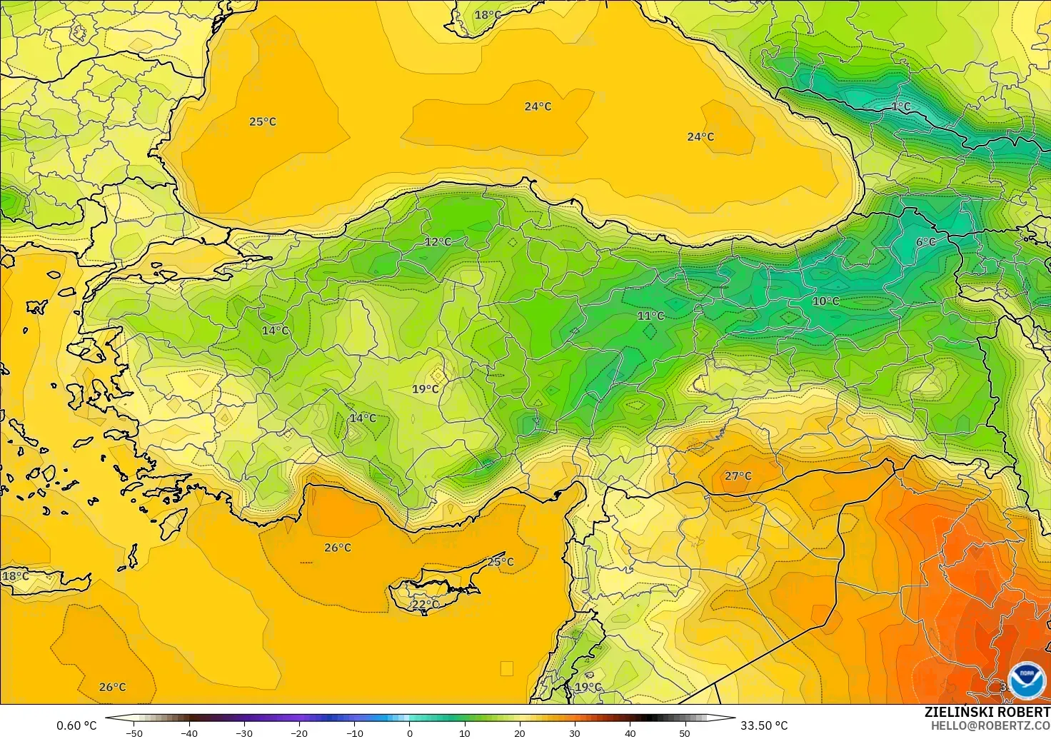 GFS modelo - Turquía, Temperatura a 2 m