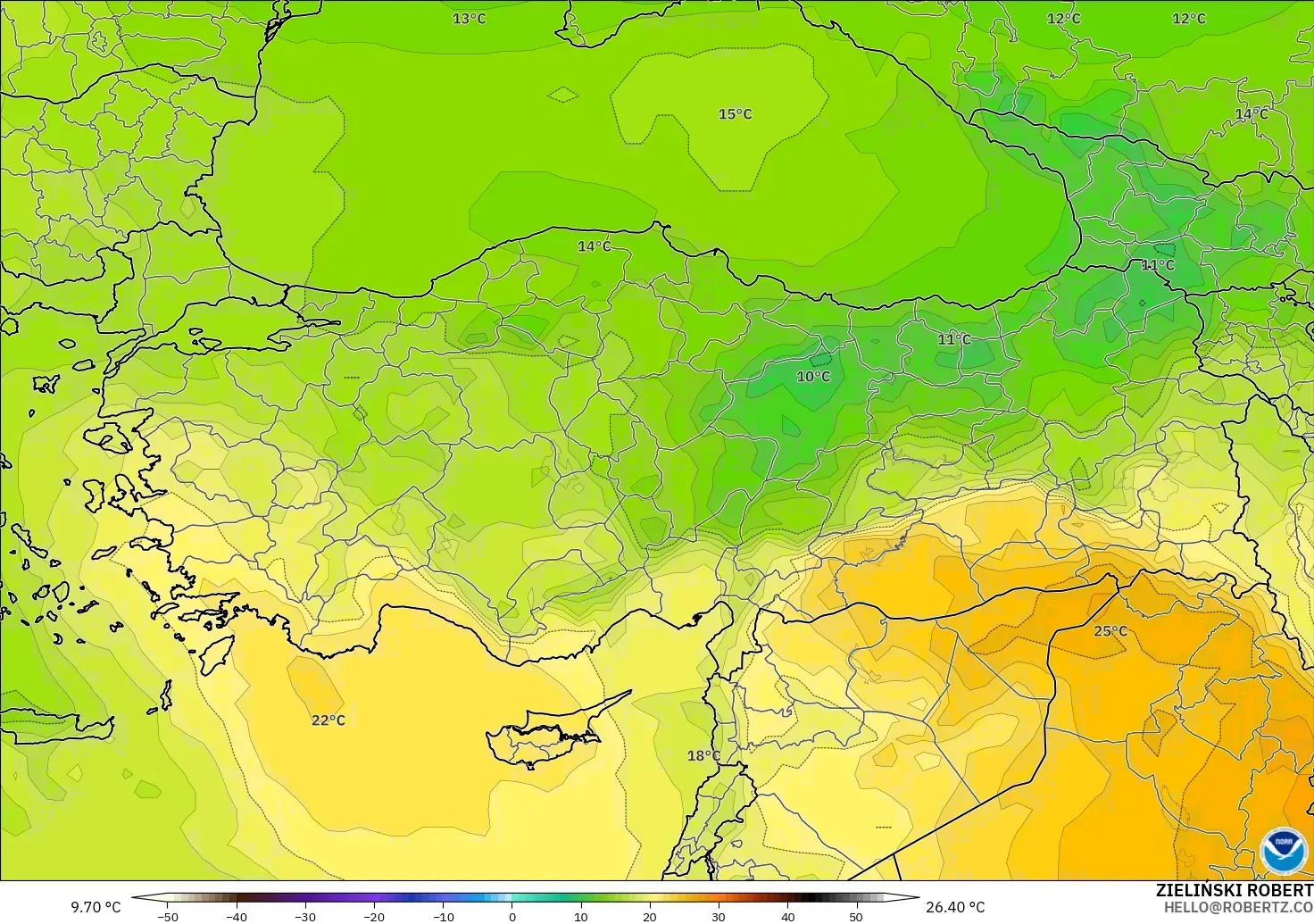 GFS modelo - Turquía, Temperatura a 850 hPa
