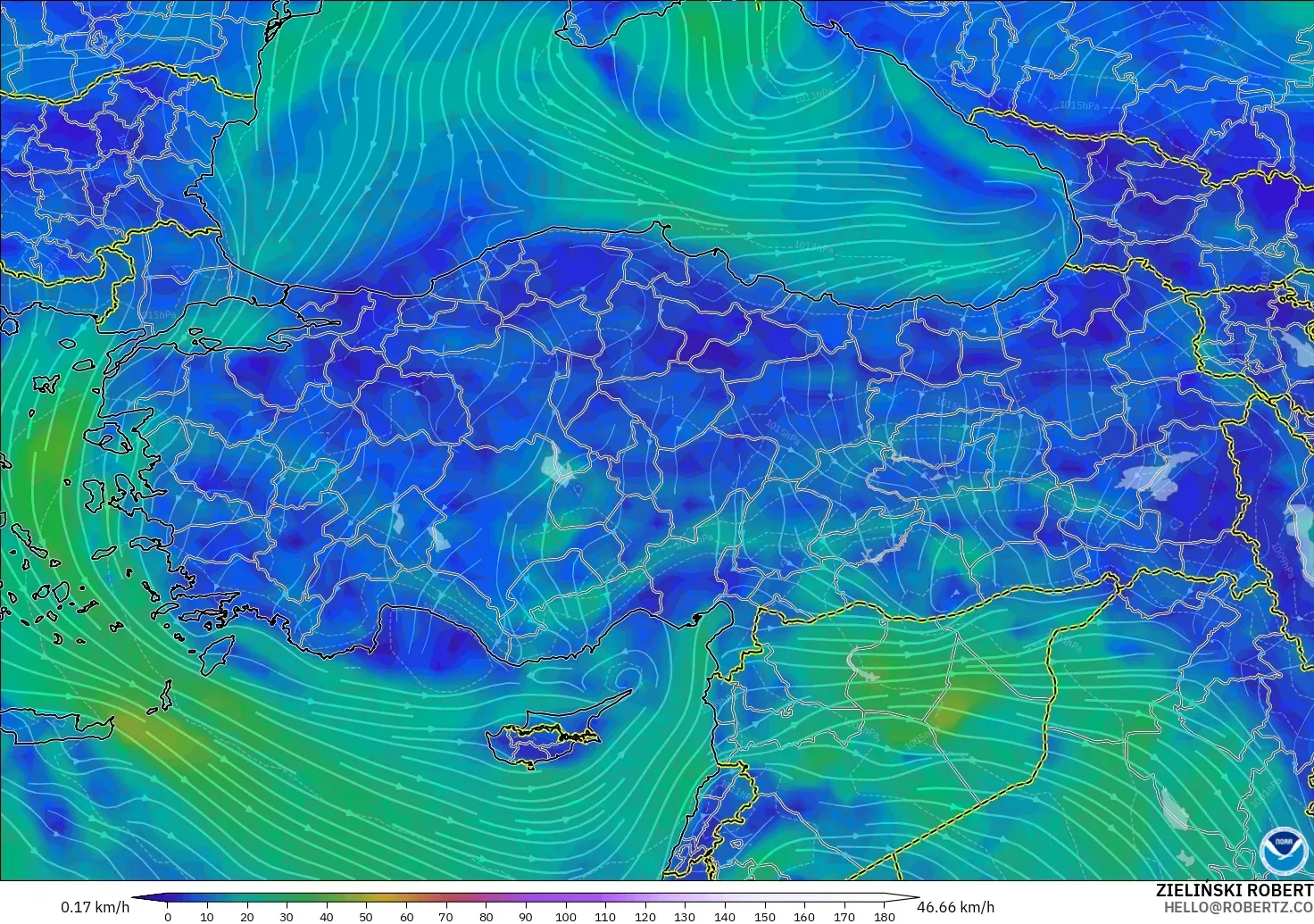 GFS modelo - Turquía, Viento a 10 m