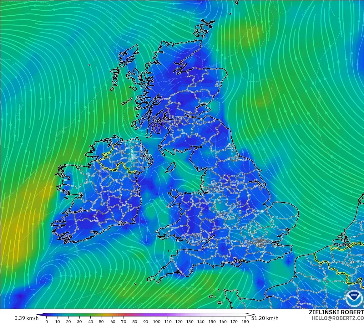 GFS modelo - Reino Unido, Viento a 10 m