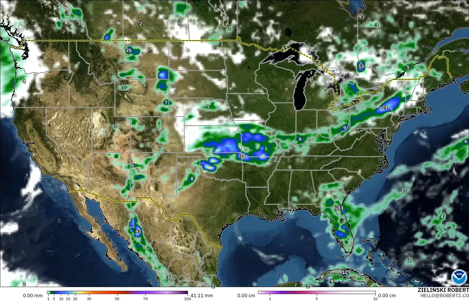 GFS modelo - Estados Unidos, Precipitación, nubes y presión