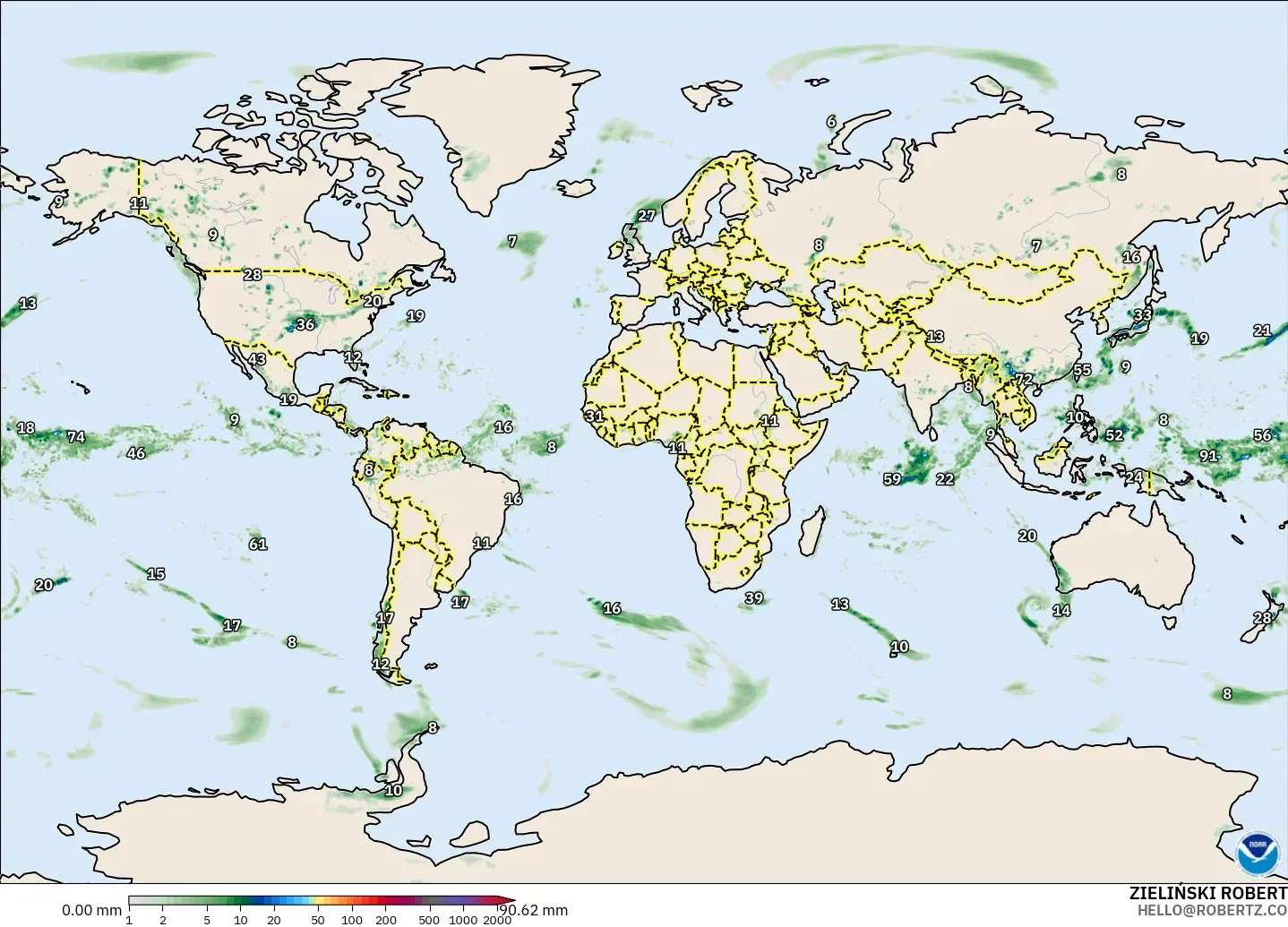 GFS modelo - Mundo, Acumulación de precipitación