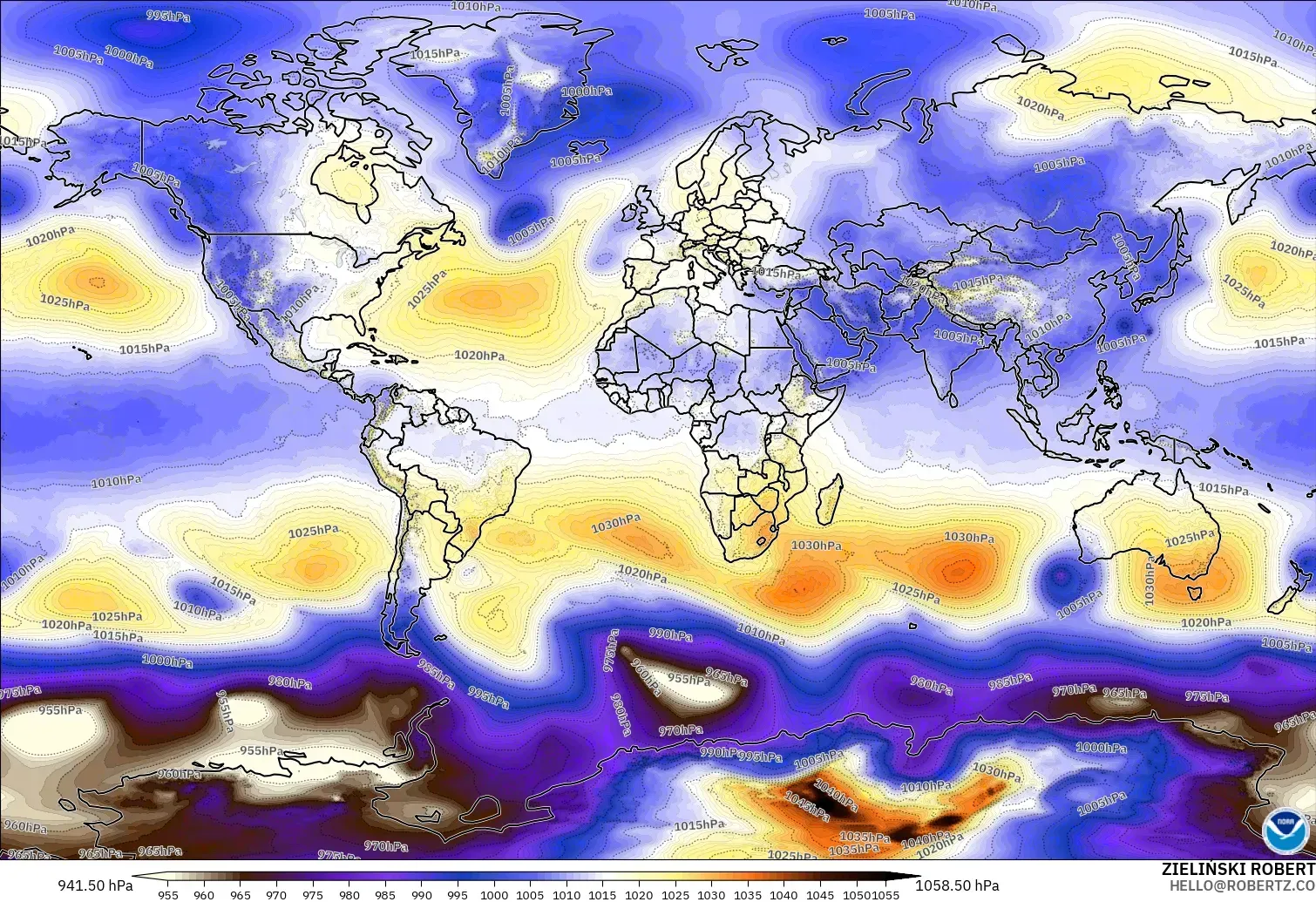 GFS modelo - Mundo, Presión
