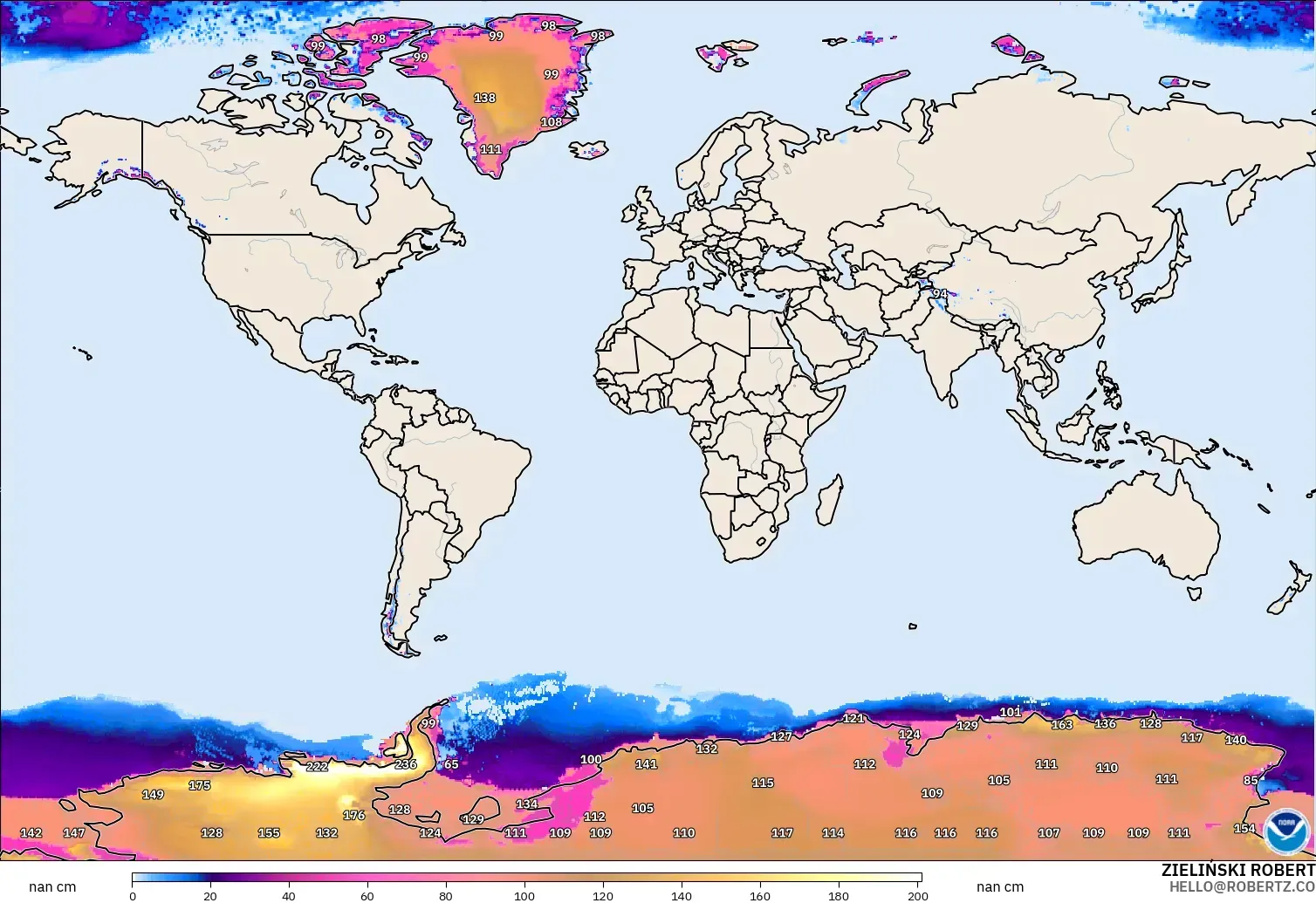 GFS modelo - Mundo, Profundidad de nieve