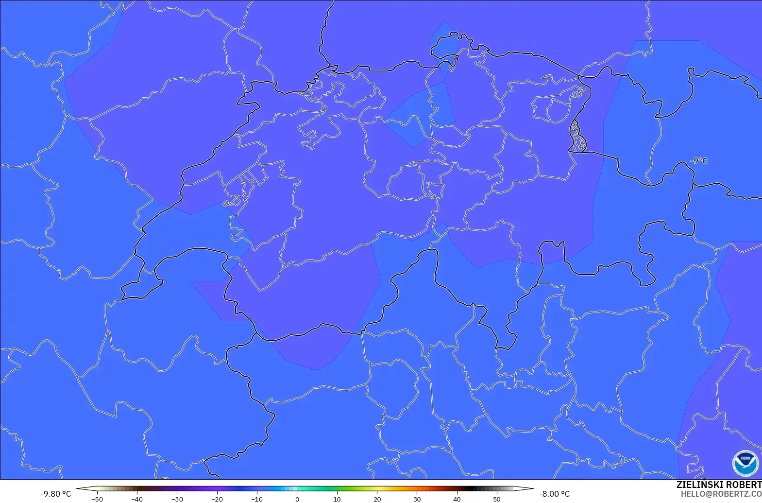 GFS modelo - Suiza, Temperatura a 500 hPa