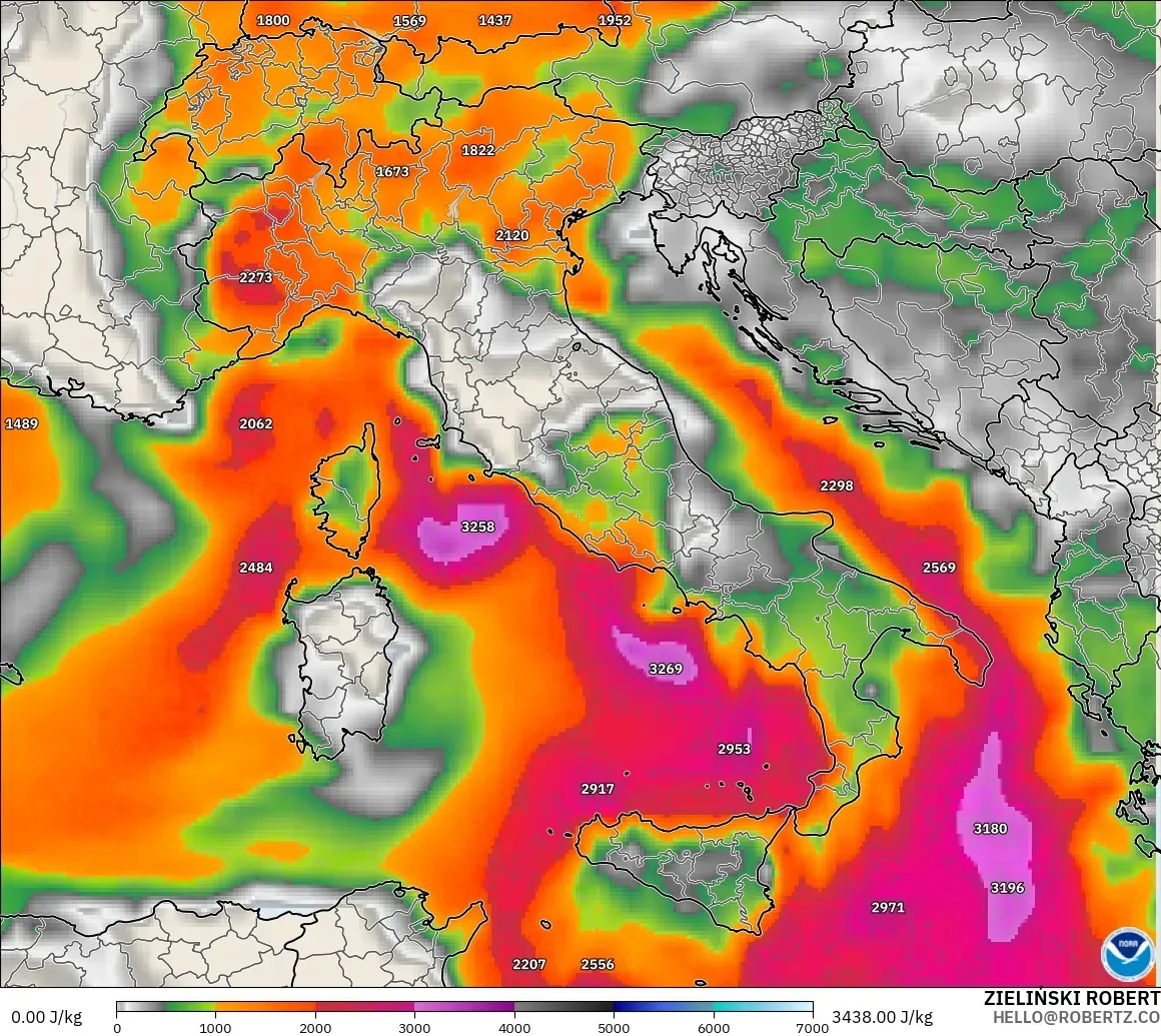GFS modelo - Italia, CAPE