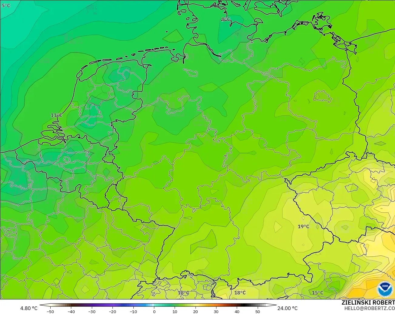 GFS modelo - Alemania, Temperatura a 850 hPa