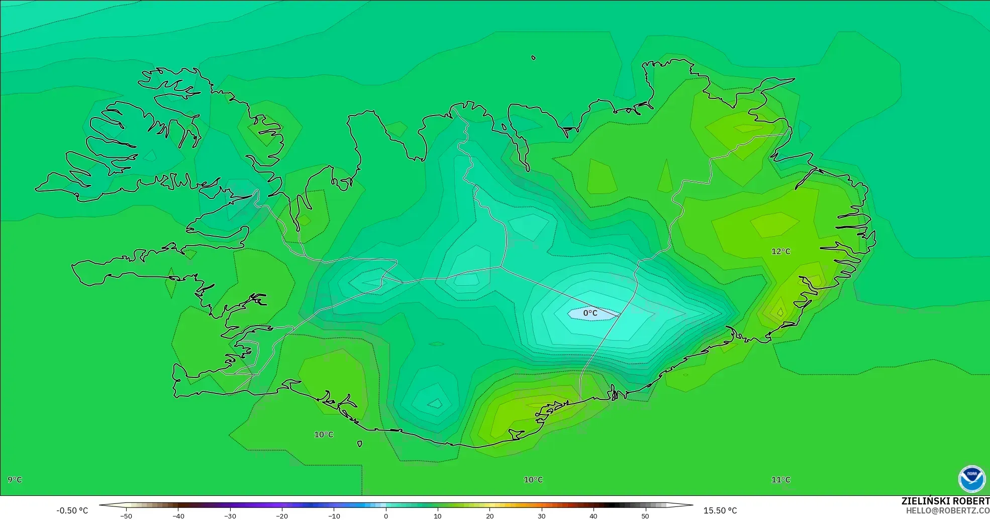 GFS modelo - Islandia, Temperatura a 2 m