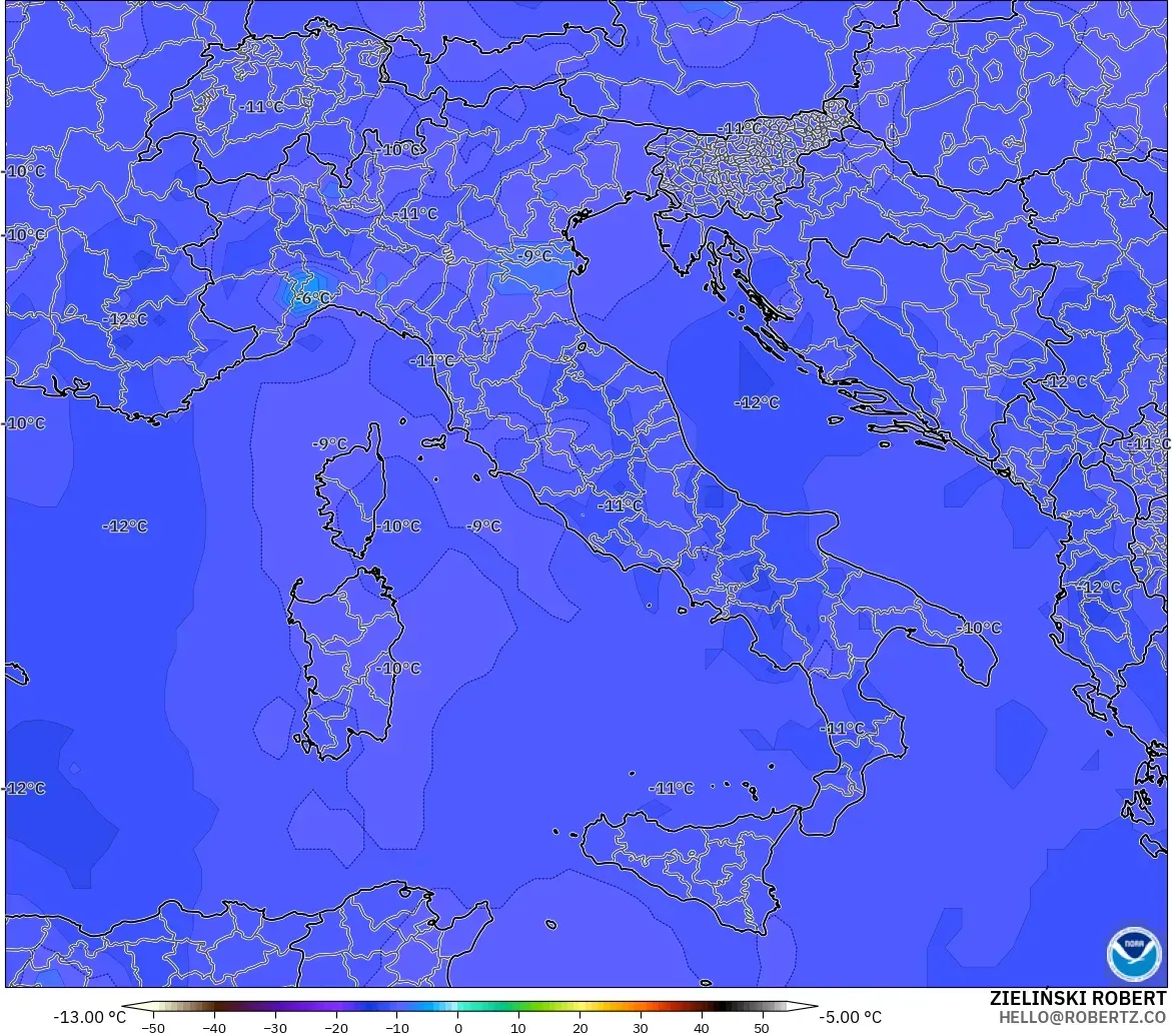 GFS modelo - Italia, Temperatura a 500 hPa