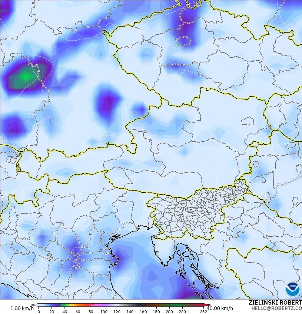 GFS modelo - Austria, Ráfagas de Viento Máximas