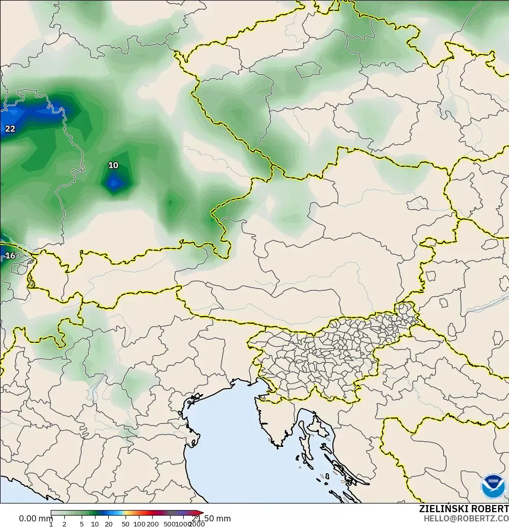 GFS modelo - Austria, Acumulación de precipitación