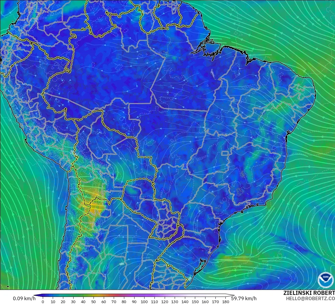 GFS modelo - Brasil, Viento a 10 m
