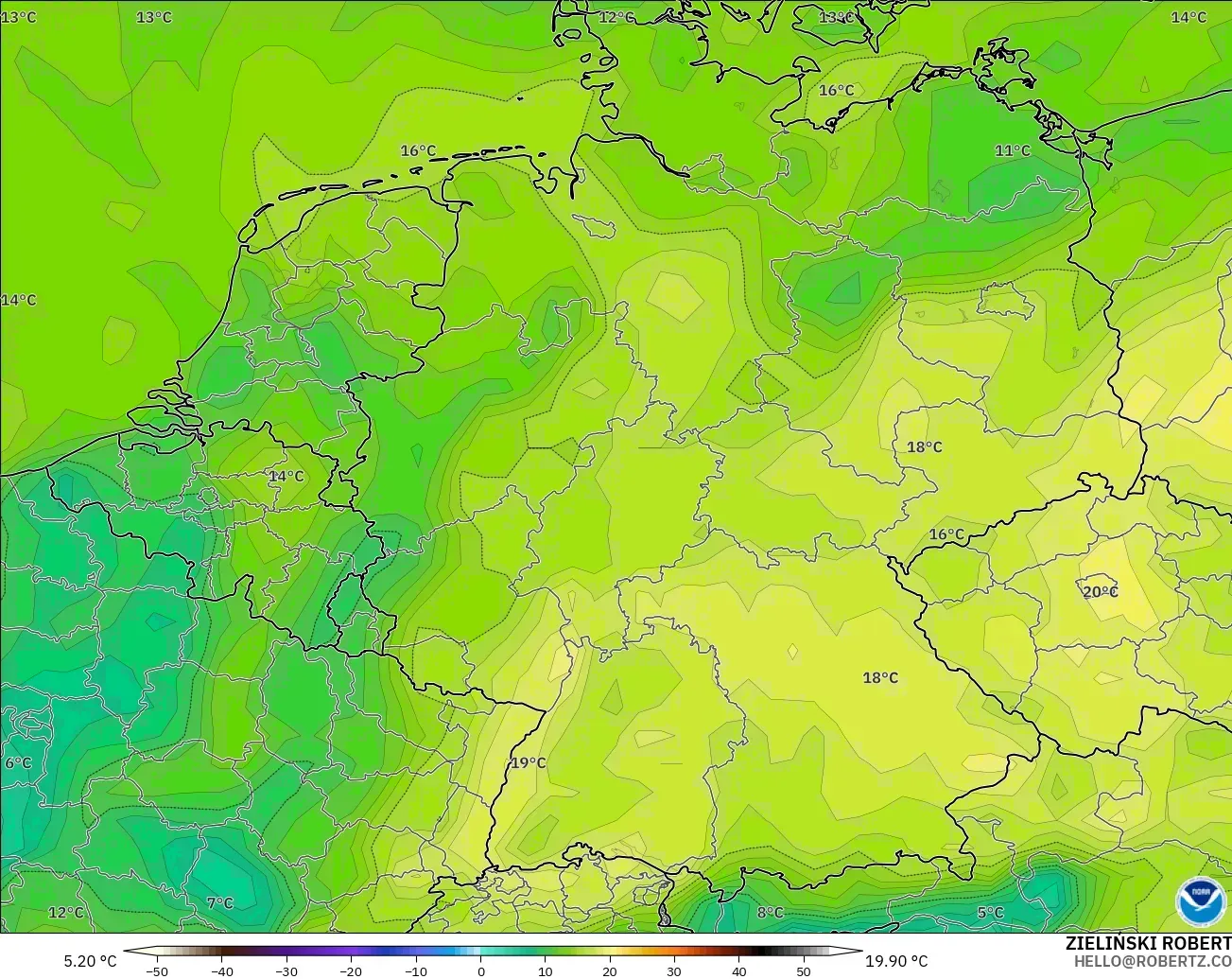 GFS modelo - Alemania, Punto de rocío a 2 m