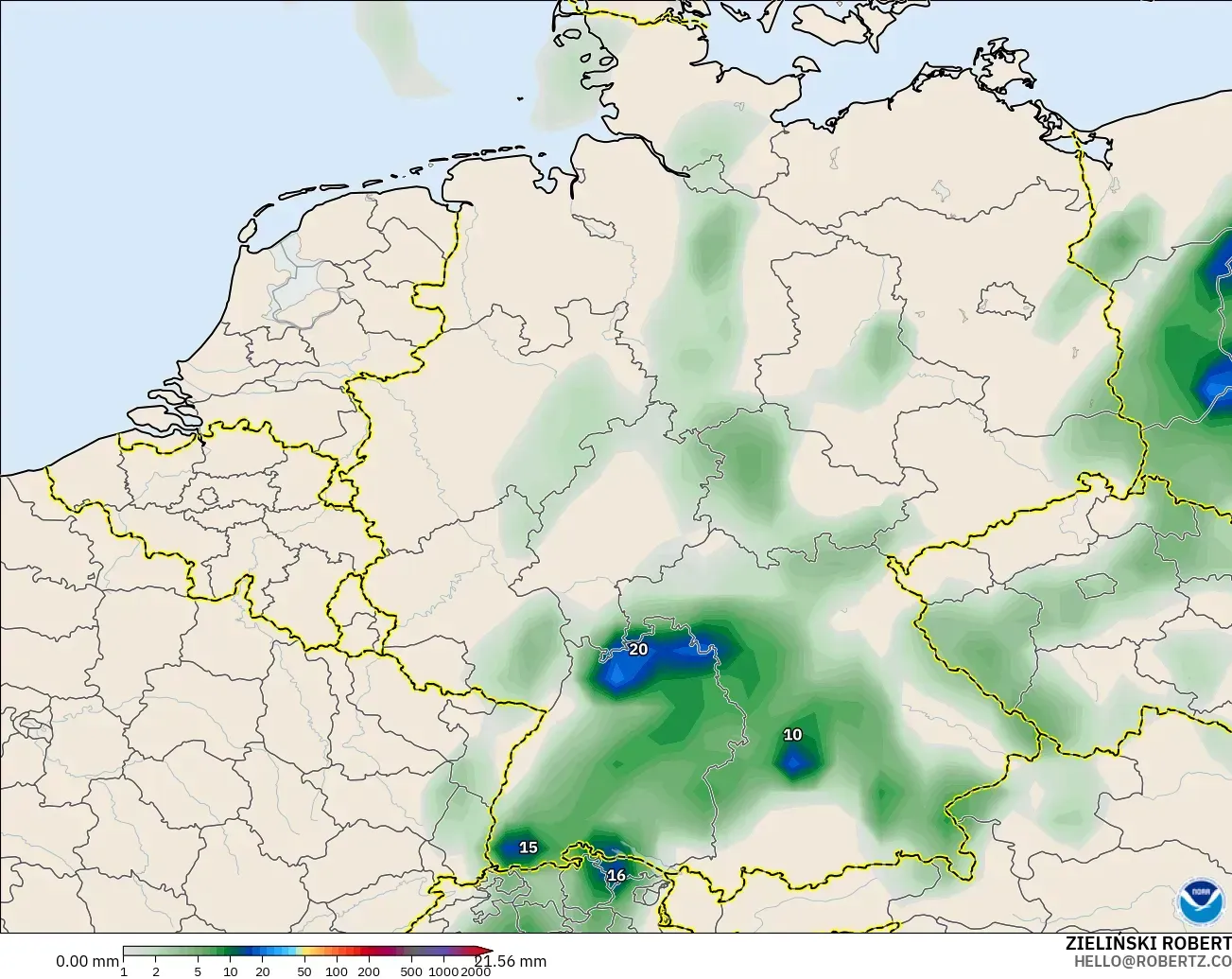 GFS modelo - Alemania, Acumulación de precipitación