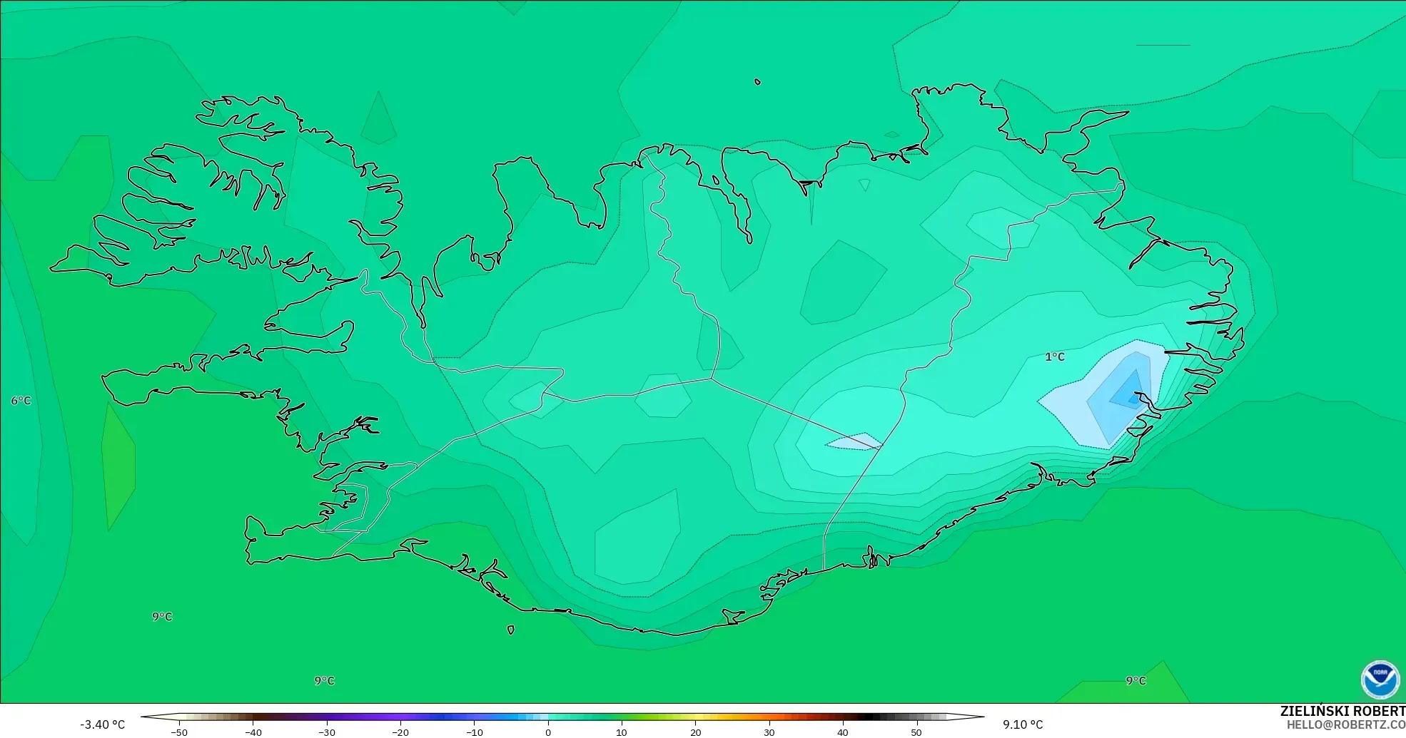 GFS modelo - Islandia, Punto de rocío a 2 m