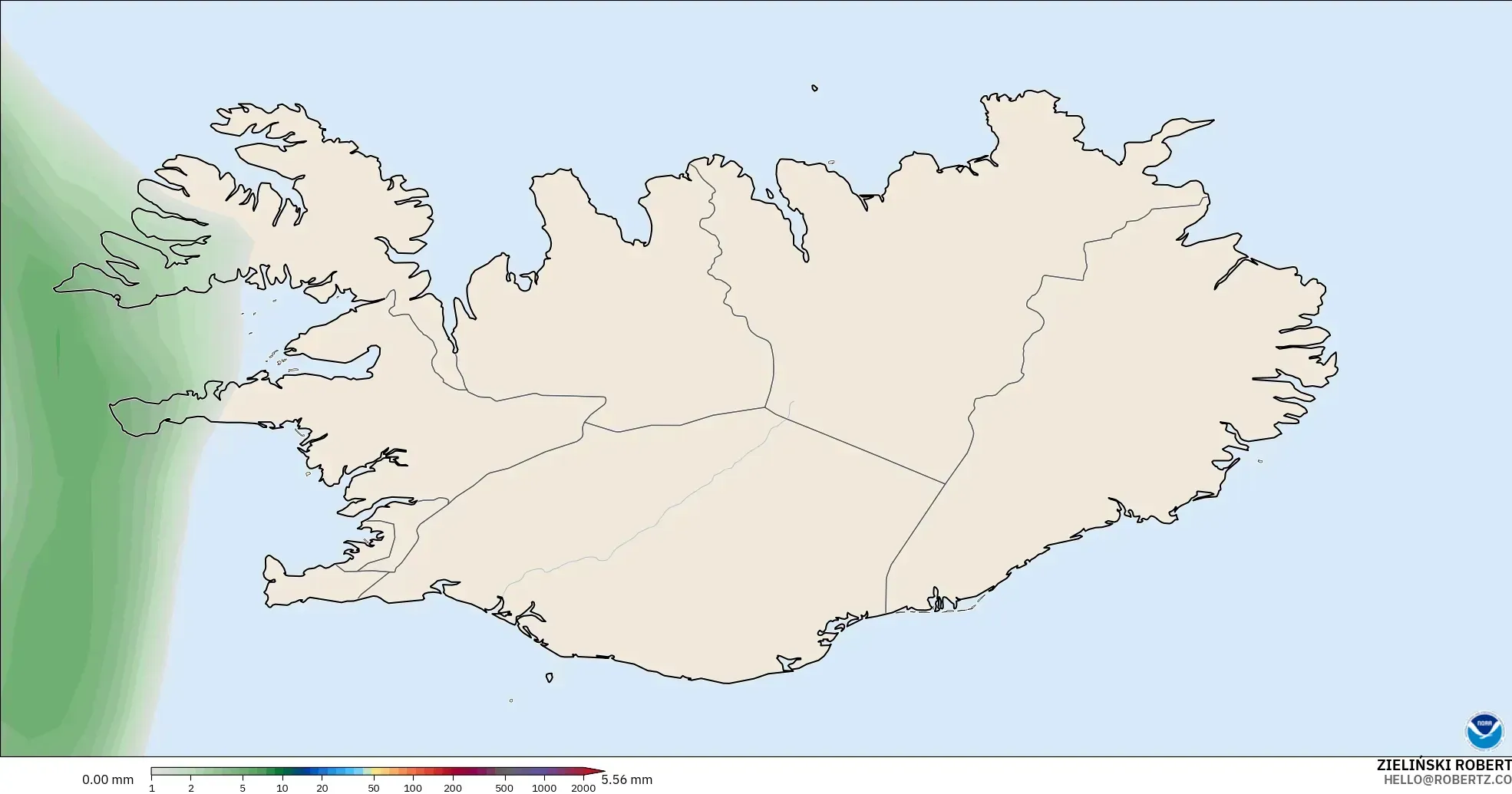 GFS modelo - Islandia, Acumulación de precipitación