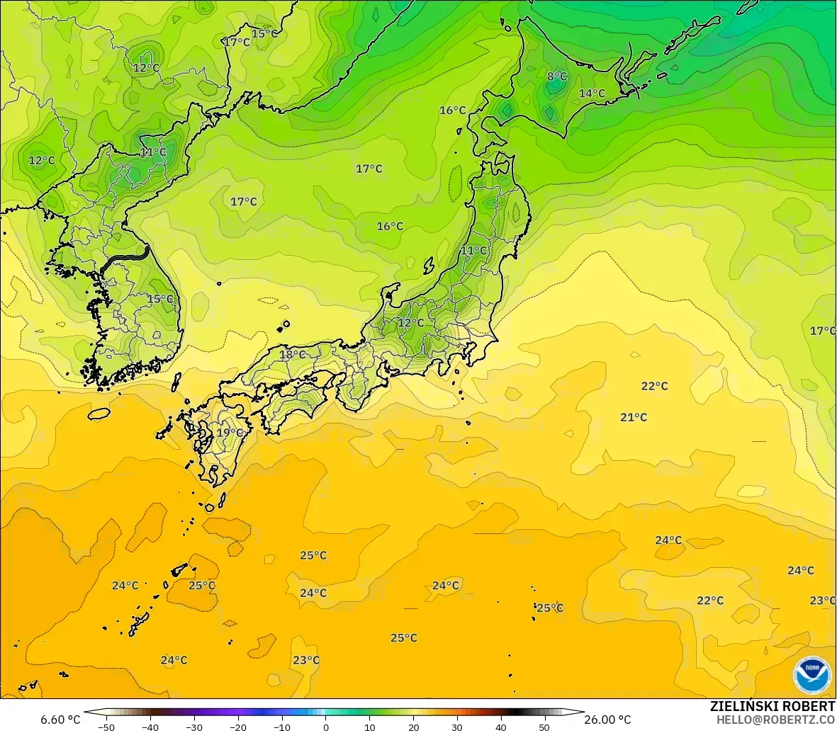 GFS modelo - Japón, Punto de rocío a 2 m