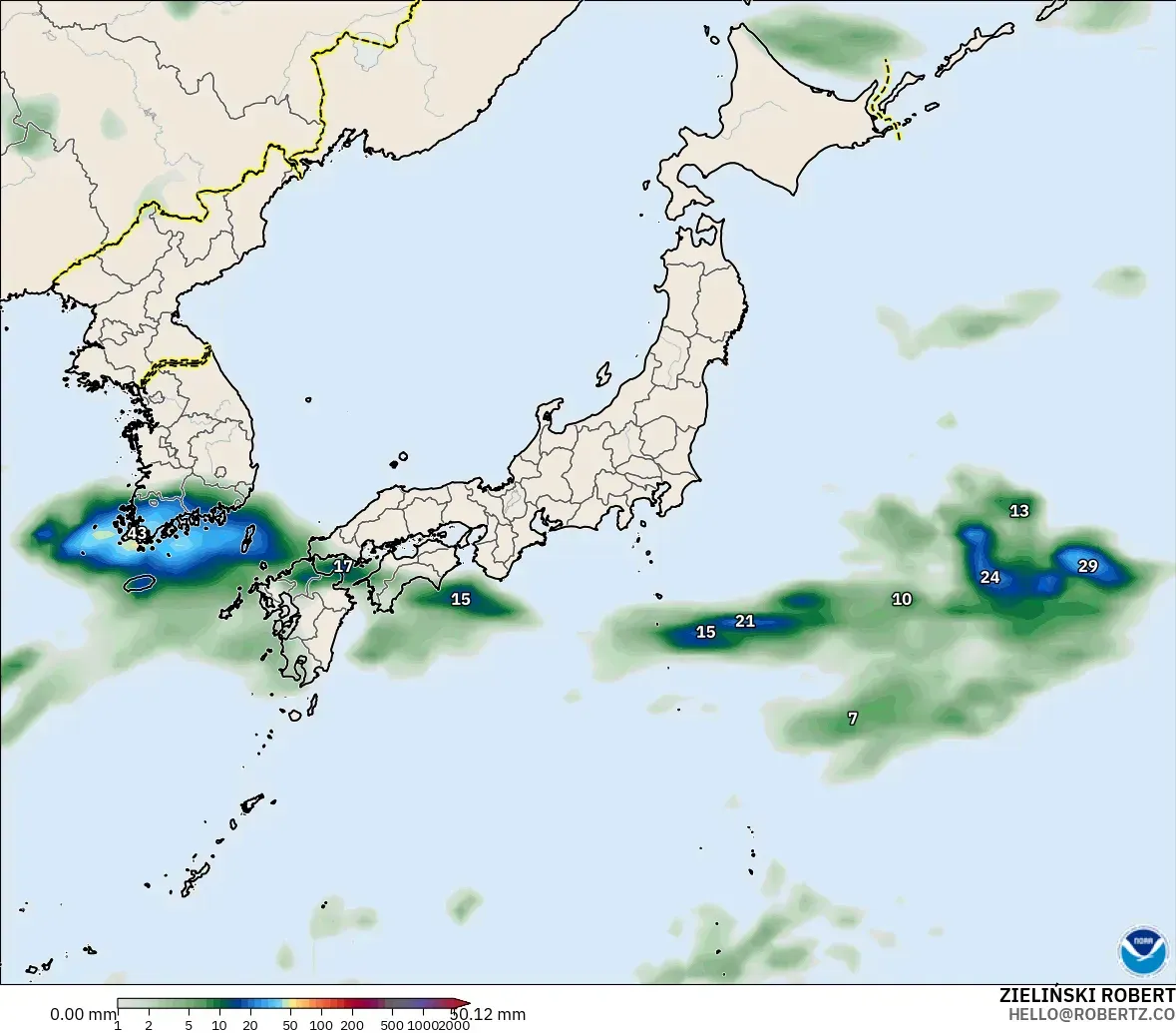 GFS modelo - Japón, Acumulación de precipitación