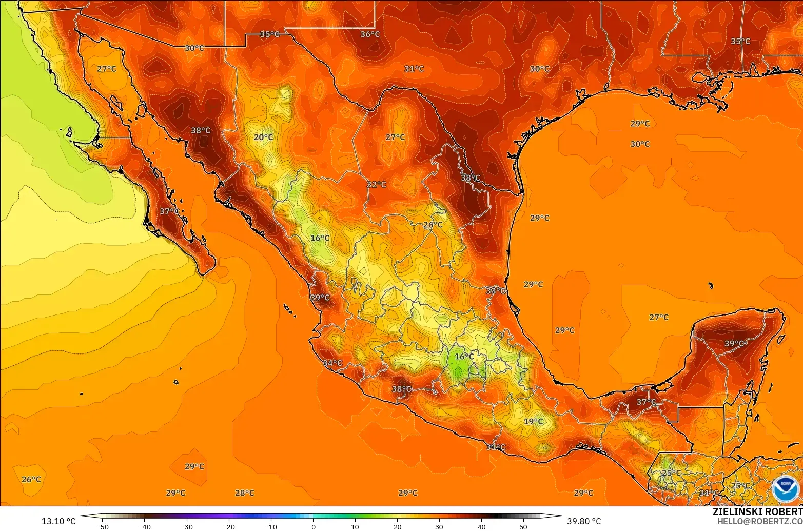 GFS modelo - México, Temperatura a 2 m