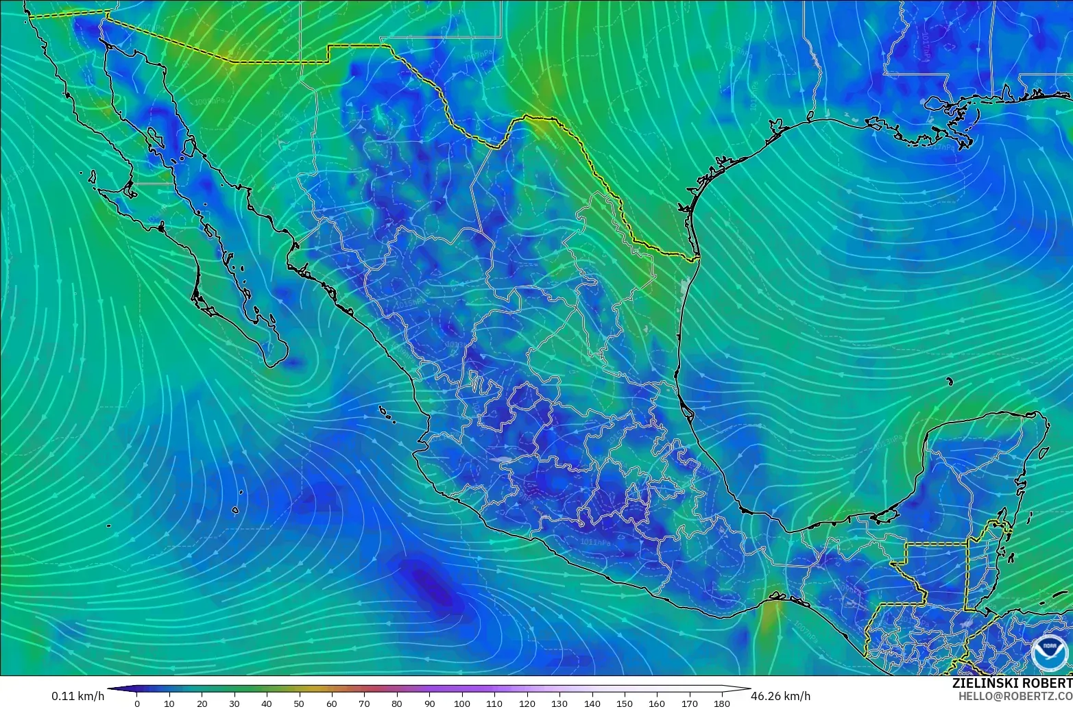 GFS modelo - México, Viento a 10 m