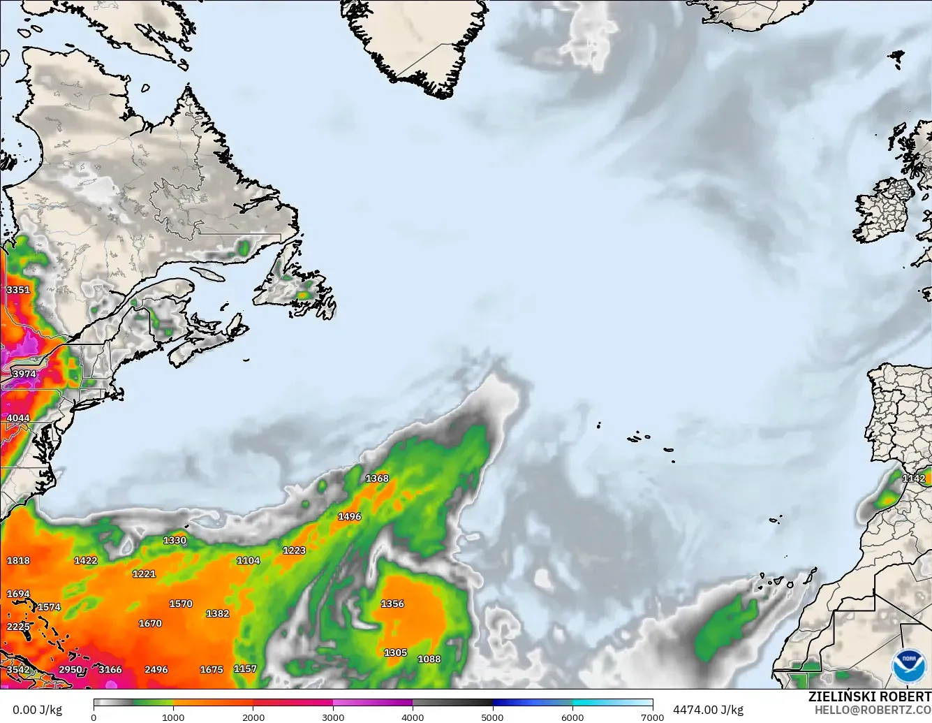 GFS modelo - Norte Atlántico, CAPE