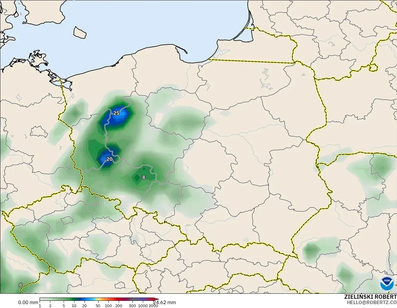 GFS modelo - Polonia, Acumulación de precipitación