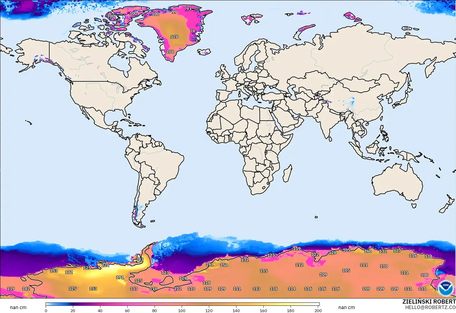 GFS modelo - Mundo, Profundidad de nieve