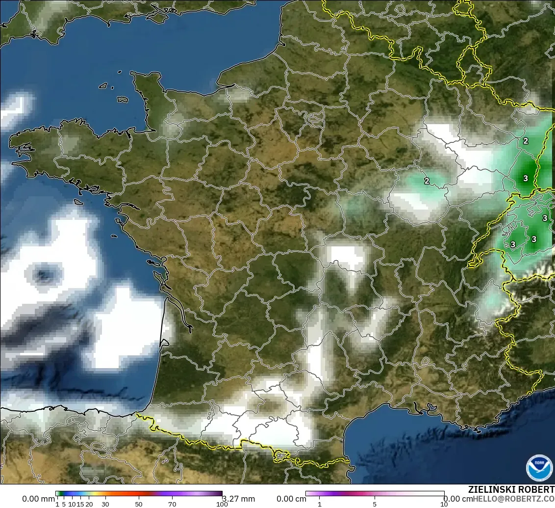 GFS modelo - Francia, Precipitación, nubes y presión