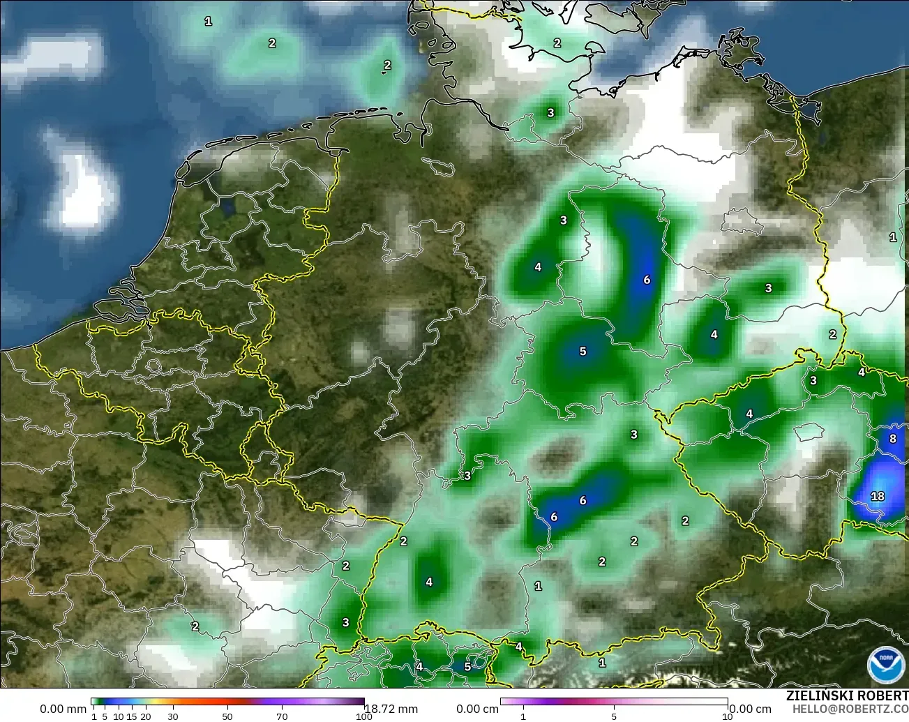 GFS modelo - Alemania, Precipitación, nubes y presión