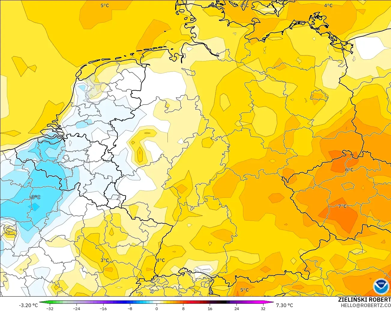 GFS modelo - Alemania, Anomalía de temperatura a 2 m