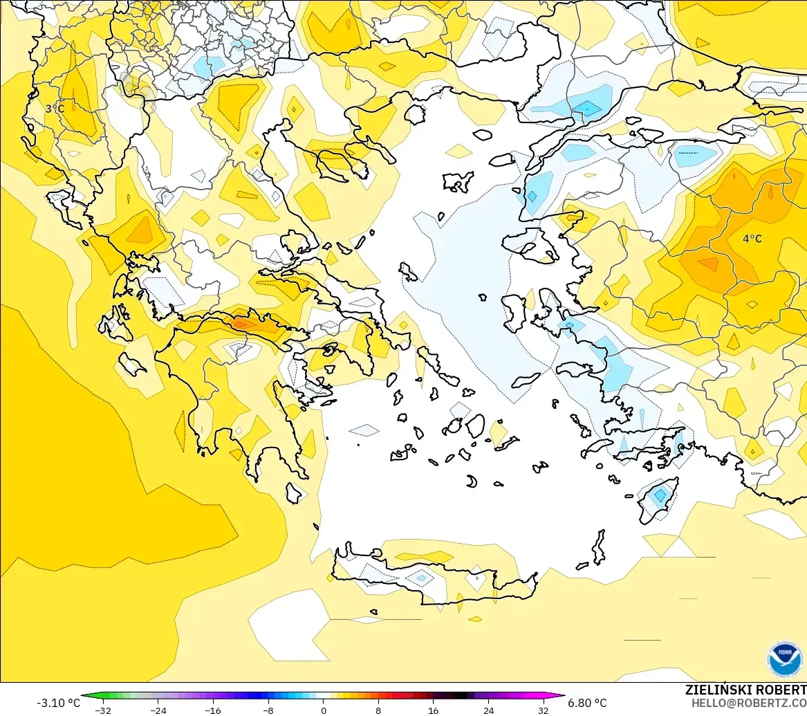 GFS modelo - Grecia, Anomalía de temperatura a 2 m