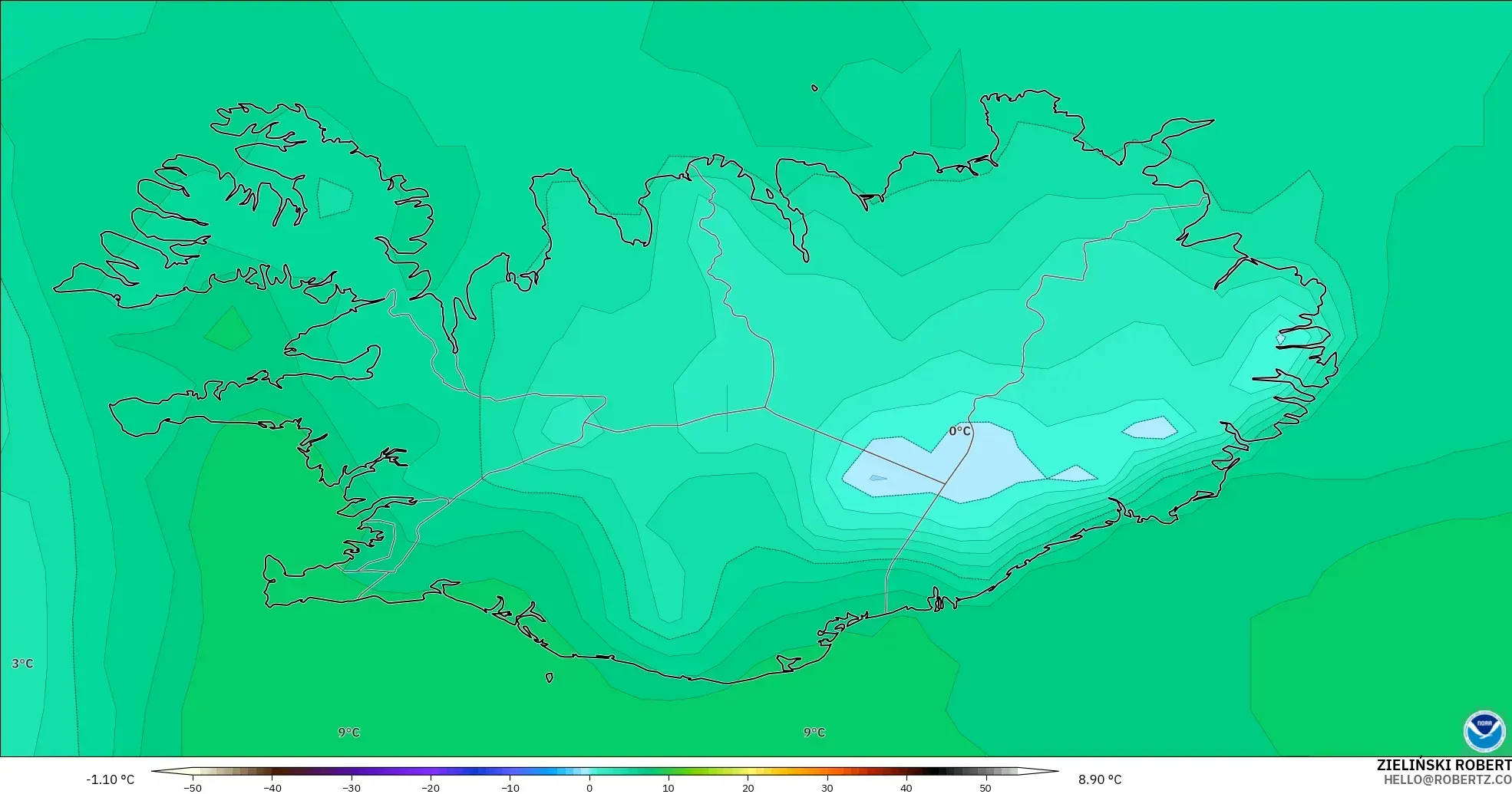 GFS modelo - Islandia, Punto de rocío a 2 m