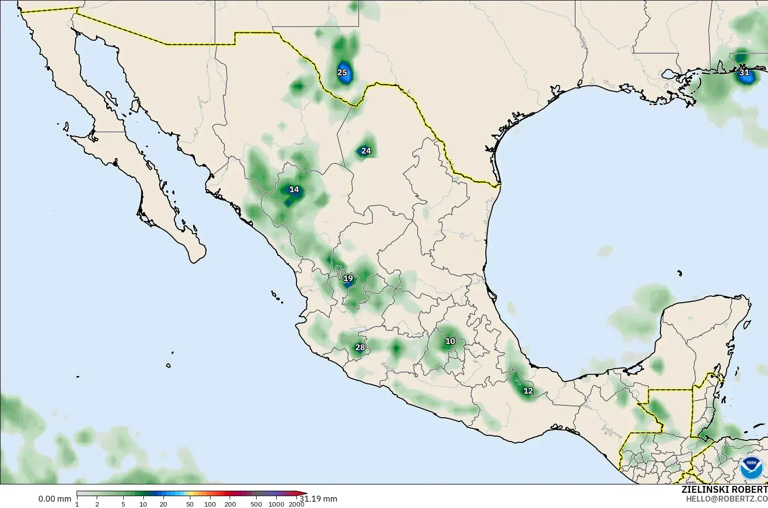 GFS modelo - México, Acumulación de precipitación