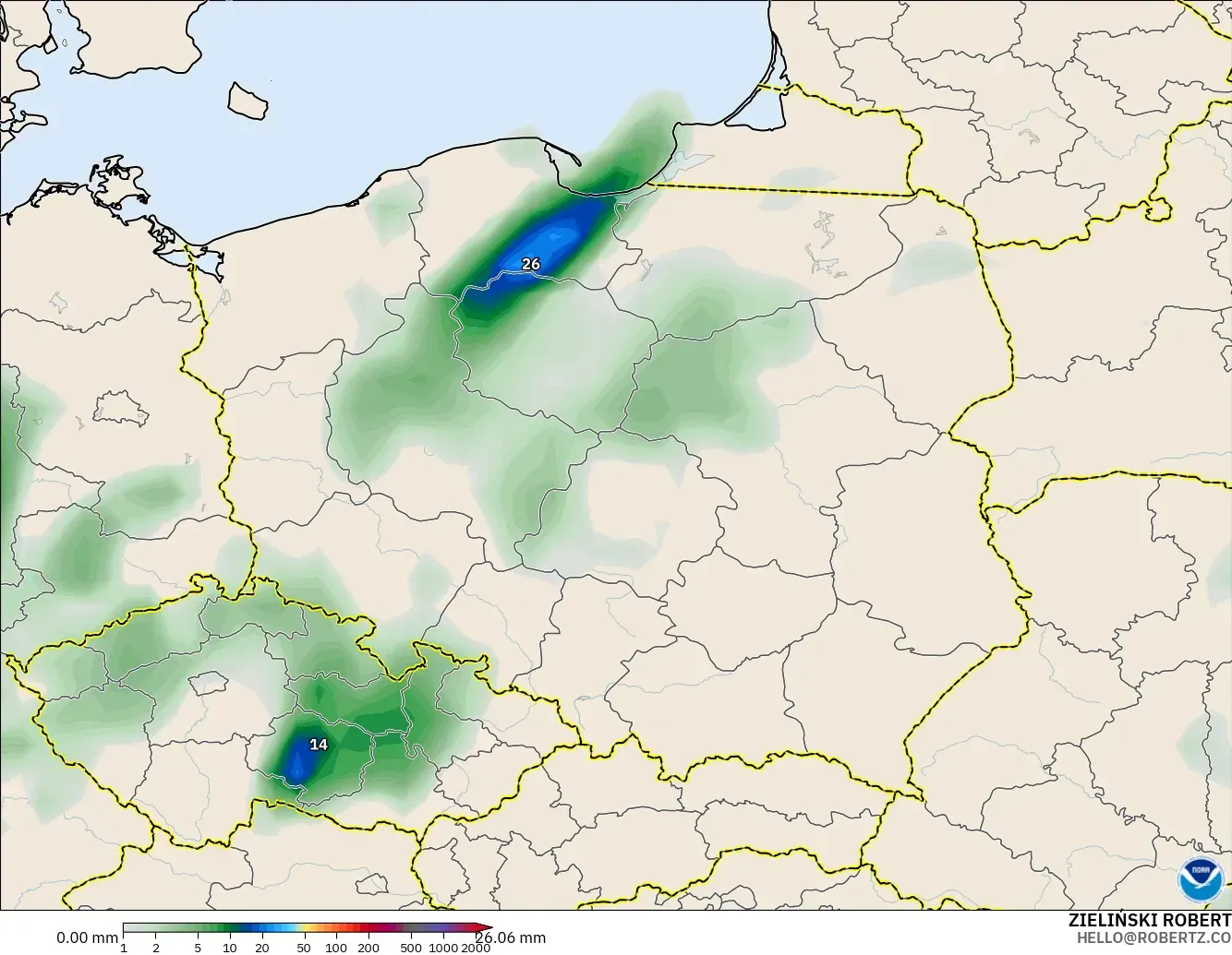 GFS modelo - Polonia, Acumulación de precipitación