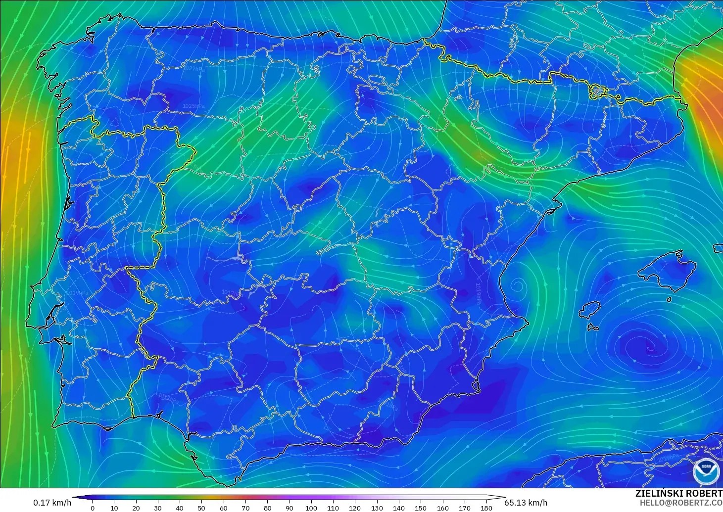 GFS modelo - España, Viento a 10 m