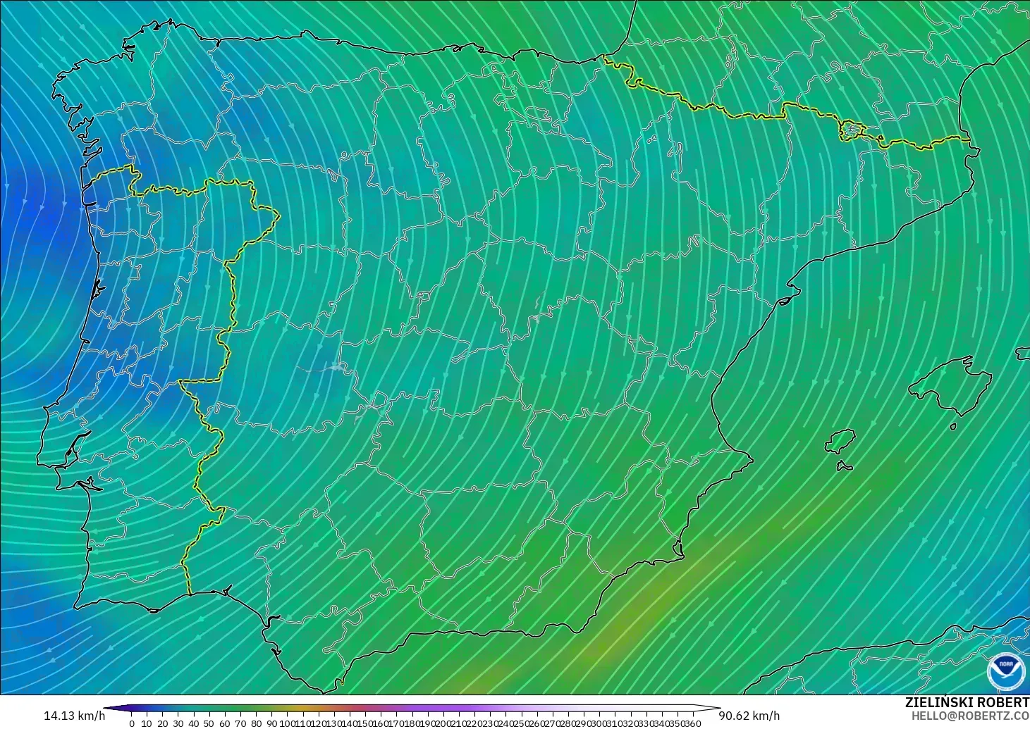 GFS modelo - España, Viento a 300 hPa (corriente en chorro)