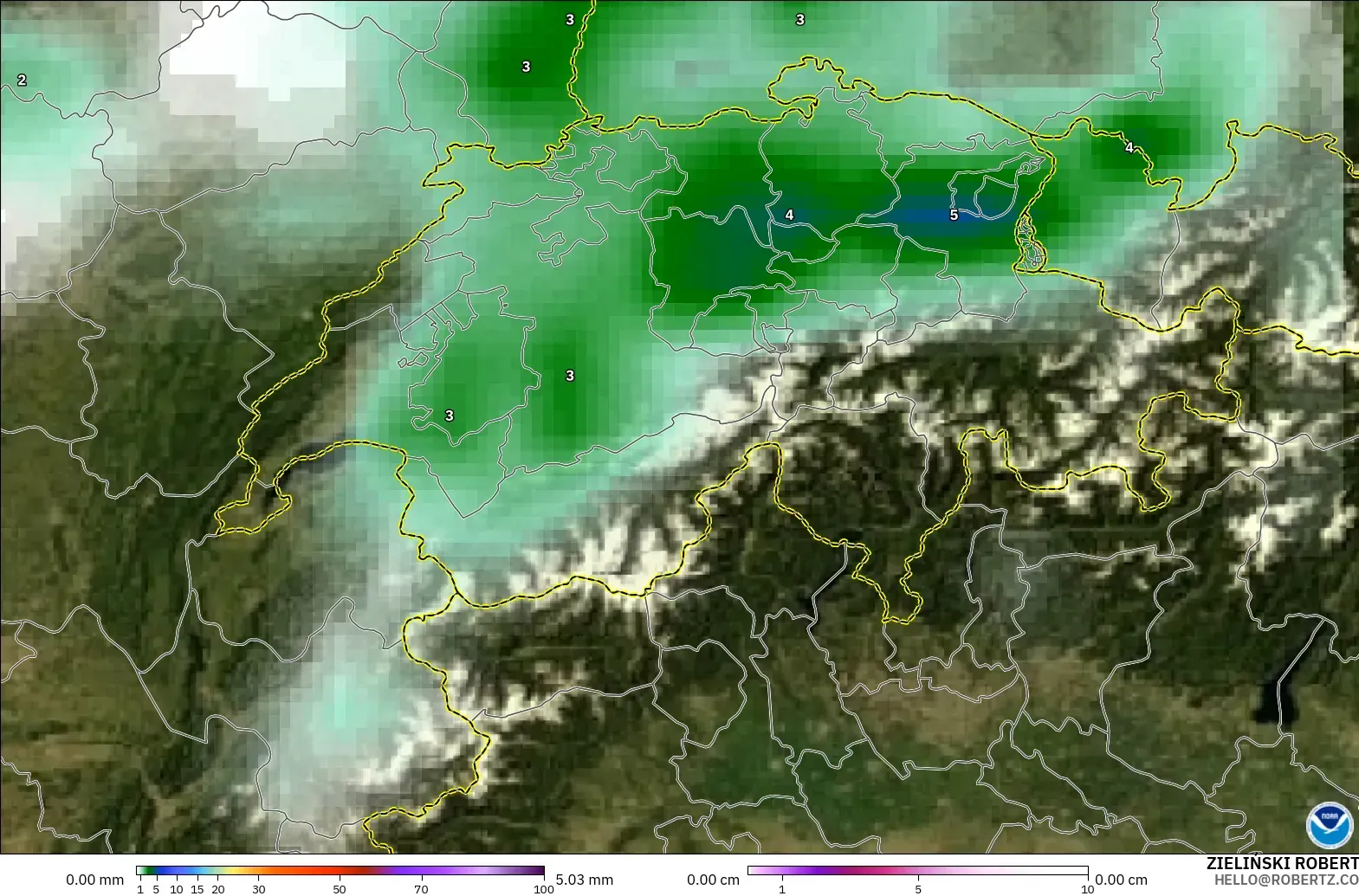 GFS modelo - Suiza, Precipitación, nubes y presión