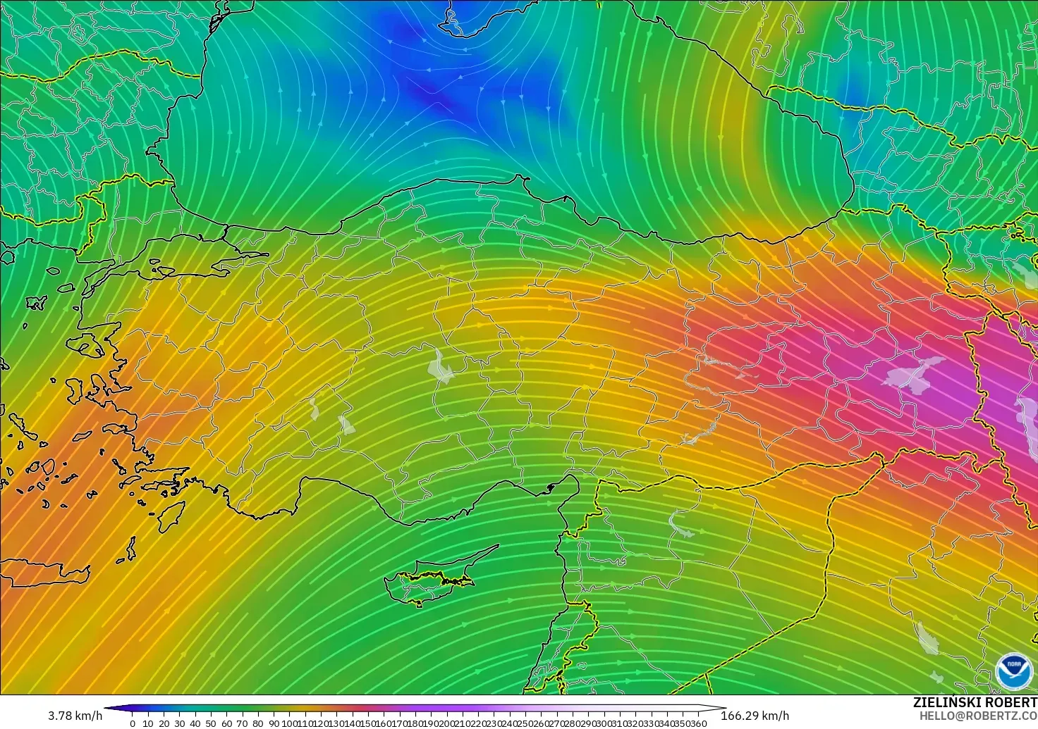 GFS modelo - Turquía, Viento a 300 hPa (corriente en chorro)
