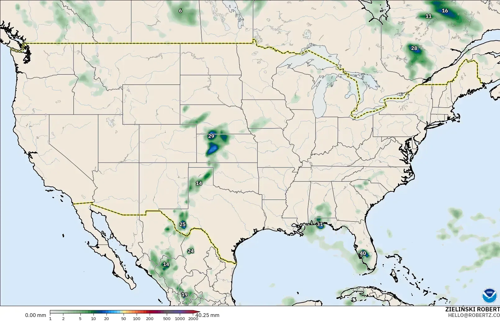 GFS modelo - Estados Unidos, Acumulación de precipitación