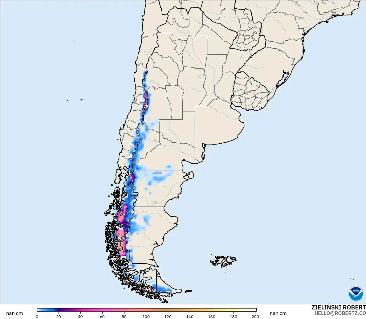 GFS modelo - Argentina, Profundidad de nieve