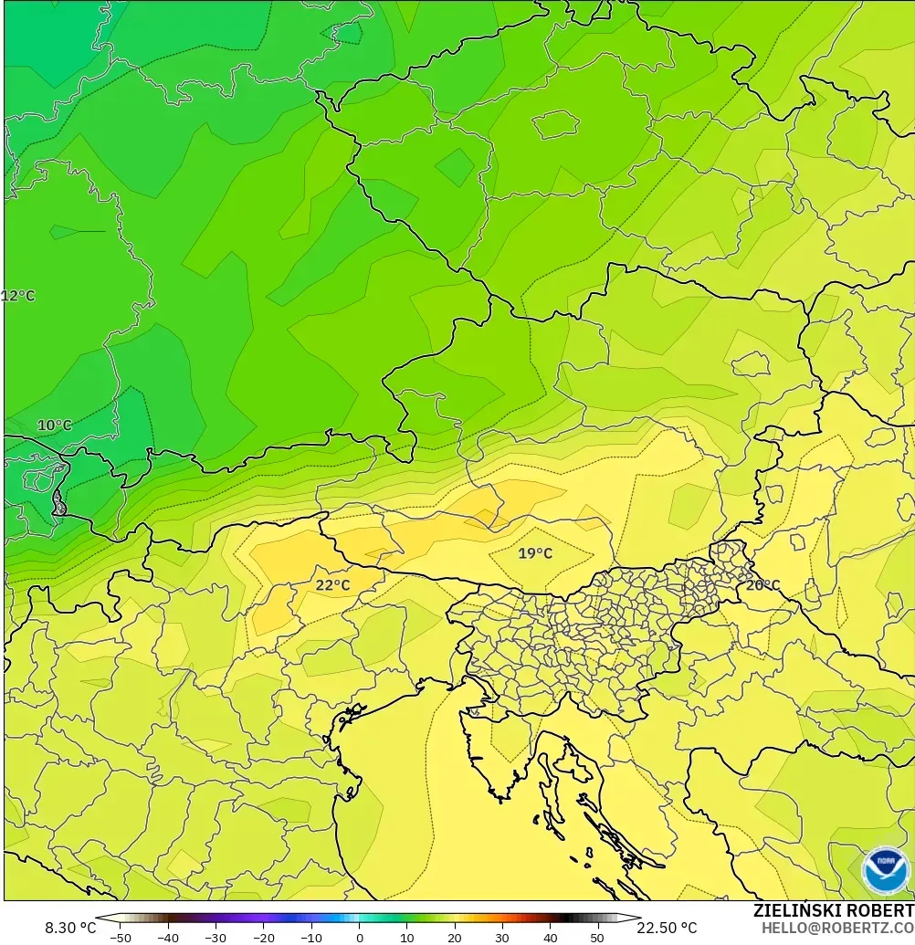 GFS modelo - Austria, Temperatura a 850 hPa