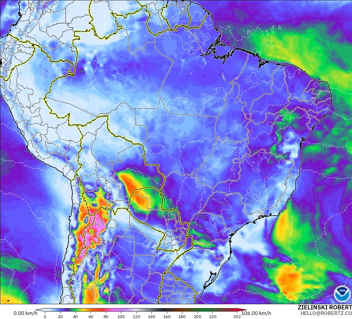 GFS modelo - Brasil, Ráfagas de Viento Máximas